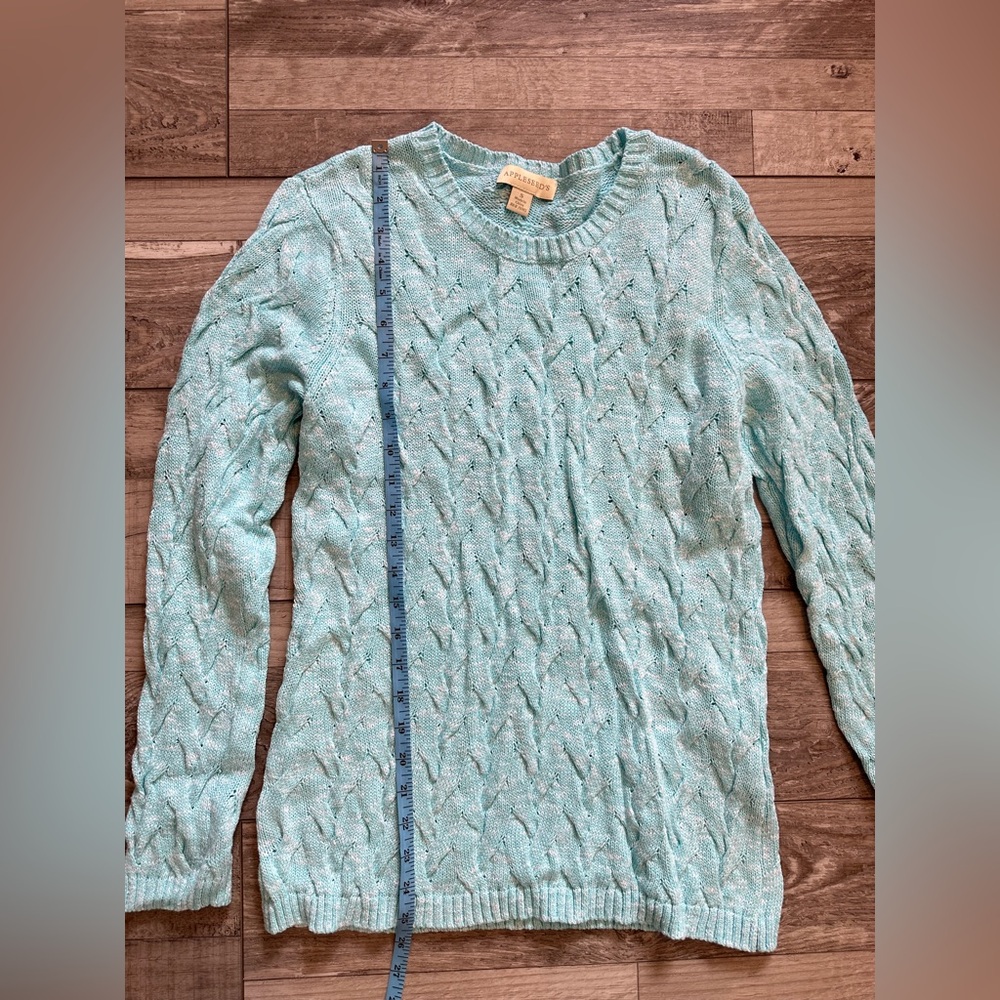 Appleseed's Cable Knit Pullover Sweater Women’s Sz Small Blue And White Cotton - Picture 3 of 8